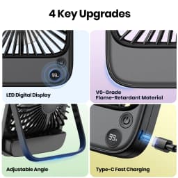 TOPK Rechargeable Portable Fan Electric Mini fan for Camping,2000mah Battery USB Desk Fan Small Silent Table Fans for Room Home