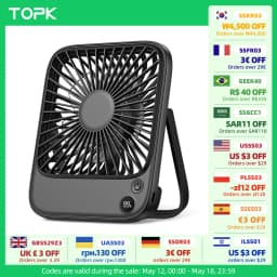 TOPK Rechargeable Portable Fan Electric Mini fan for Camping,2000mah Battery USB Desk Fan Small Silent Table Fans for Room Home