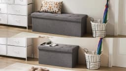 JHK Living Room Hidden Storage Footstool Toy Box Bedroom Bench Linen Fabric Easy Assemble Strong Load-bearing Capacity Stool