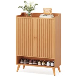 Tribesigns White Shoe Cabinets with Doors, 5-Tier Shoe Rack, Wood Storage Cabinet for Bedroom Hallway Living Room