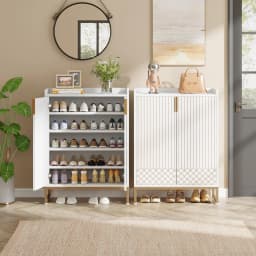 Tribesigns White Shoe Cabinets with Doors, 5-Tier Shoe Rack, Wood Storage Cabinet for Bedroom Hallway Living Room