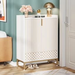 Tribesigns White Shoe Cabinets with Doors, 5-Tier Shoe Rack, Wood Storage Cabinet for Bedroom Hallway Living Room