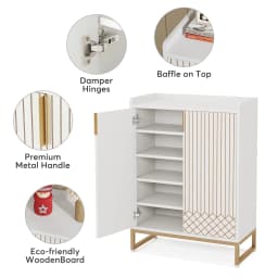 Tribesigns White Shoe Cabinets with Doors, 5-Tier Shoe Rack, Wood Storage Cabinet for Bedroom Hallway Living Room