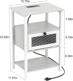 Set of 2 Nightstand Charging Station End Side Table Flip Storage Drawer Bedroom Bedside Table