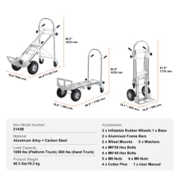 SucceBuy Folding Hand Truck Aluminum Heavy Duty Industrial Collapsible Dolly Cart for Transport Moving in Warehouse Supermarket