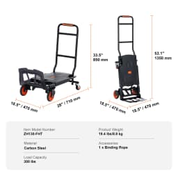 SucceBuy Folding Hand Truck Aluminum Heavy Duty Industrial Collapsible Dolly Cart for Transport Moving in Warehouse Supermarket