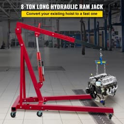 SucceBuy Hydraulic Long Ram Jack 8 Tons/17363 lbs Clevis Base Manual Cherry Picker for Garage/Shop Cranes Engine Lift Hoist Red
