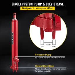 SucceBuy Hydraulic Long Ram Jack 8 Tons/17363 lbs Clevis Base Manual Cherry Picker for Garage/Shop Cranes Engine Lift Hoist Red