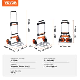 SucceBuy 275/309 lbs Folding Hand Truck Portable Unity Cart Dolly with Telescoping Handle and Binding Rope for Moving Warehouse