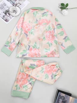 Women's Satin Simulated Silk Lotus High end Breathable Silk Slip Pajamas Women's Soft Simulated Silk Clothing Set