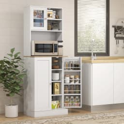 HOMCOM 66.5" Tall Kitchen Pantry Storage Cabinet with Microwave Stand White