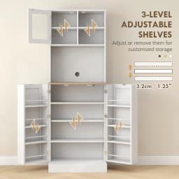 HOMCOM 66.5" Tall Kitchen Pantry Storage Cabinet with Microwave Stand White