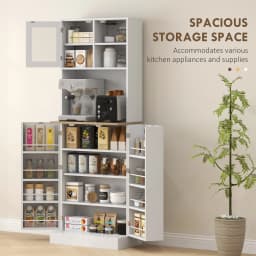 HOMCOM 66.5" Tall Kitchen Pantry Storage Cabinet with Microwave Stand White