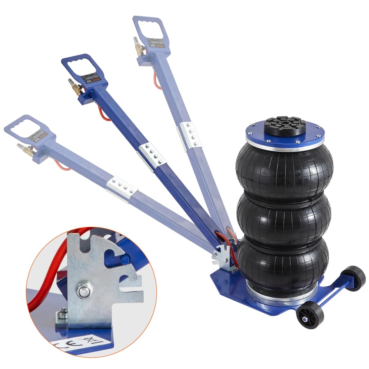 SucceBuy Pneumatic Jack 3 Ton/5 Ton Triple Bag Air Jack Quick Lift Heavy Duty Car Repair Jacks Folding Rod Jacks with Two Wheels