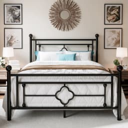 HOOMIC 14 Inch Metal Platform Bed Frame, Vintage Victorian Style, Wrought Iron Headboard and Footboard