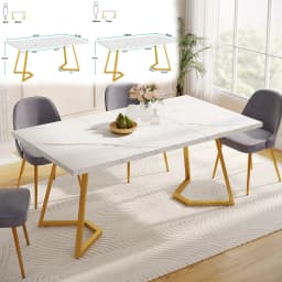 Tribesigns 63-Inch Rectangular Dining Table for 4 to 6, Modern Kitchen Table with Faux Marble Table Top, White Dinner Tables