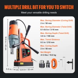 SucceBuy 1300/1550W Drilling Machine Magnetic Drill Portable Electric Mag Drill Press 0-500 RPM Variable Speed for Metal Surface