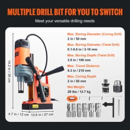 SucceBuy 1300/1550W Drilling Machine Magnetic Drill Portable Electric Mag Drill Press 0-500 RPM Variable Speed for Metal Surface