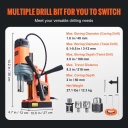 SucceBuy 1300/1550W Drilling Machine Magnetic Drill Portable Electric Mag Drill Press 0-500 RPM Variable Speed for Metal Surface