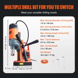 SucceBuy 1300/1550W Drilling Machine Magnetic Drill Portable Electric Mag Drill Press 0-500 RPM Variable Speed for Metal Surface