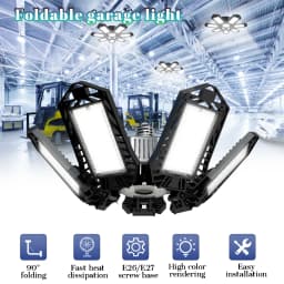 Folding Garage Lighting 120W LED Light E26 E27 Ceiling Lamp LED High Bay Lights UFO Deformable Bulb Garagenleuchte for Workshop