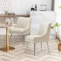 SEYNAR Modern Velvet Pleated Finish Back Dining Chair Set of 6 with Rear Handle