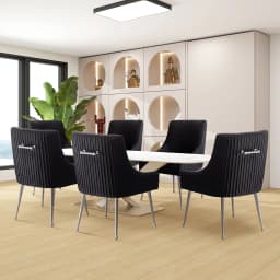 SEYNAR Modern Velvet Pleated Finish Back Dining Chair Set of 6 with Rear Handle