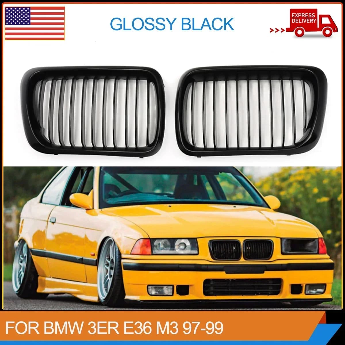 Front Hood Kidney Grille Grill Gloss Black High Quality ABS Plastic For BMW 3 Series M3 E36 1996 1997 1998 1999
