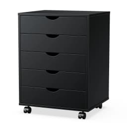 JHK Wood Nightstand Cabinet 5 Drawers Waterproof Surface Storage Organizer File Office Easy To Move Bedside Table Rotating Wheel