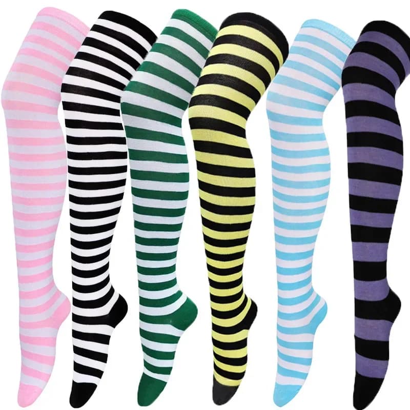 Womens Stockings Lolita Ladies Girls White Black Long Thigh High Socks Striped Over Above Knee cotton Socks COSPLAY 2025 New