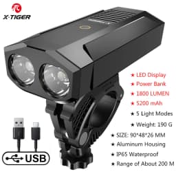 X-TIGER Waterproof MTB Bike Light Aluminum Alloy Road Cycling USB Rechargeable Headlight 2400 Lumens Bicycle Light Accessories