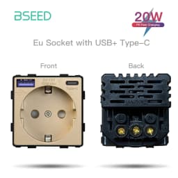 BSEED EU Standard Wall Power Socket USB Outlet Without Glass Panel DIY Function Parts Type-C Charge Port Part 110-250V 16A