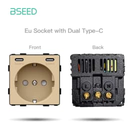 BSEED EU Standard Wall Power Socket USB Outlet Without Glass Panel DIY Function Parts Type-C Charge Port Part 110-250V 16A