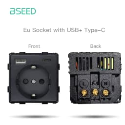 BSEED EU Standard Wall Power Socket USB Outlet Without Glass Panel DIY Function Parts Type-C Charge Port Part 110-250V 16A