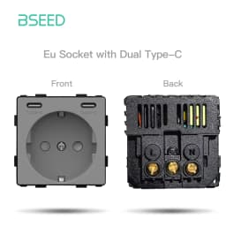 BSEED EU Standard Wall Power Socket USB Outlet Without Glass Panel DIY Function Parts Type-C Charge Port Part 110-250V 16A