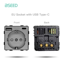 BSEED EU Standard Wall Power Socket USB Outlet Without Glass Panel DIY Function Parts Type-C Charge Port Part 110-250V 16A