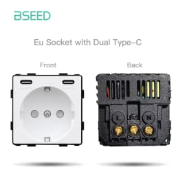 BSEED EU Standard Wall Power Socket USB Outlet Without Glass Panel DIY Function Parts Type-C Charge Port Part 110-250V 16A