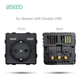 BSEED EU Standard Wall Power Socket USB Outlet Without Glass Panel DIY Function Parts Type-C Charge Port Part 110-250V 16A