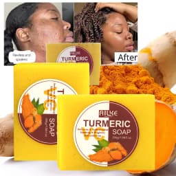 AILKE Natural Turmeric Soap Bar, Brighten, Remove Darkness, Acne, Pimples, Cleaning, Exfoliates, Uneven Skin Tone, 200g