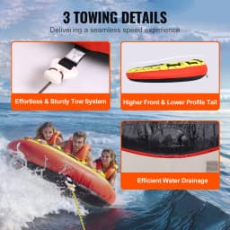 SucceBuy Towable Tube for Boating 1-3 People Inflatable Boat Tubes&Towables 63" Round Water Sport Towable Tube for Boat to Pull