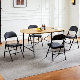JHK Leather Padded Folding Living Room Chairs 2 Pack Sturdy Metal Foldable Chair Easy to Use and Storage Outdoor for Home Office
