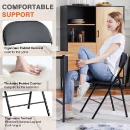 JHK Leather Padded Folding Living Room Chairs 2 Pack Sturdy Metal Foldable Chair Easy to Use and Storage Outdoor for Home Office
