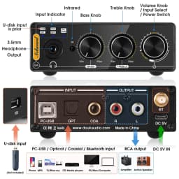 Nobsound Q4 Mini Ddigital to Analog Converter Bluetooth Receiver S/PDIF USB Gaming DAC COAX / OPT Headphone Amp 24Bit/192K