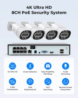 H.View 4K 5Mp 8Mp Poe CCTV Security Camera System Home Video Surveillance Kit 8Ch NVR Audio Outdoor IP Camera XMEYE App