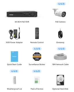 H.View 4K 5Mp 8Mp Poe CCTV Security Camera System Home Video Surveillance Kit 8Ch NVR Audio Outdoor IP Camera XMEYE App
