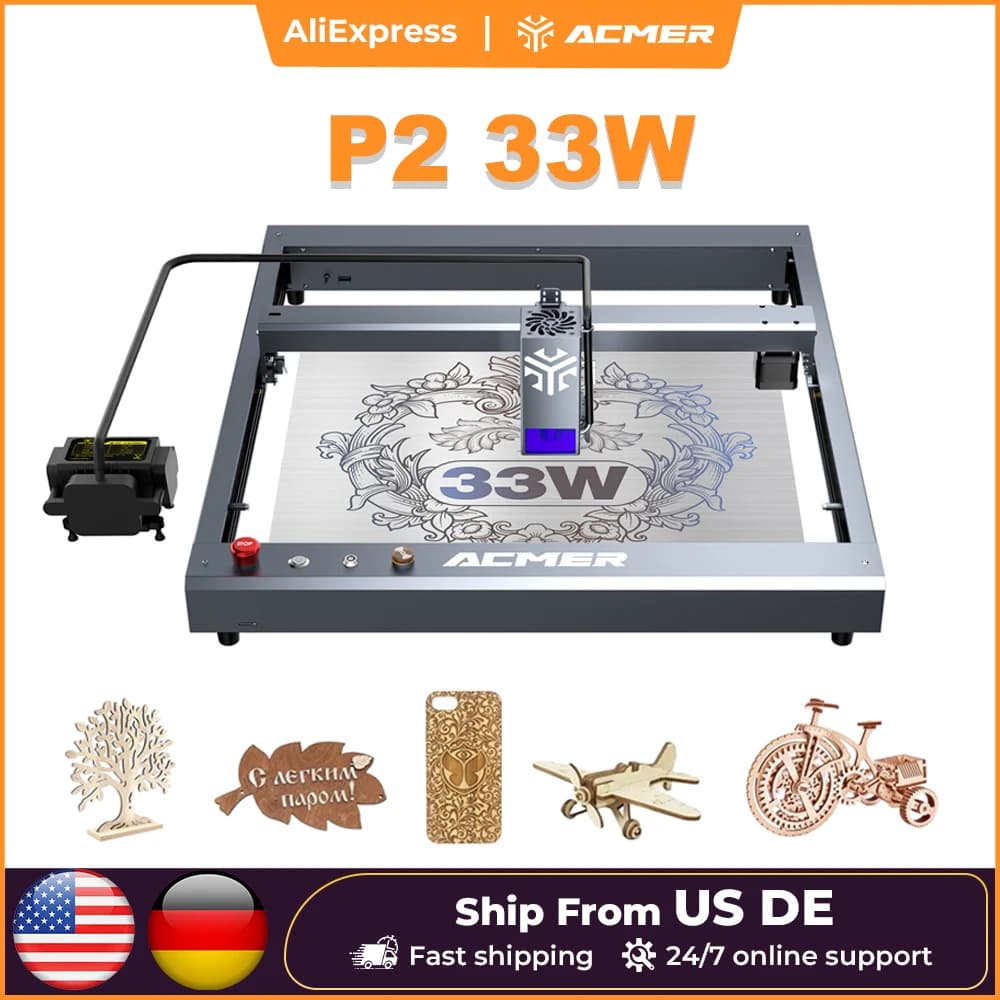ACMER P2 33W Lasers Engraver With Air Assist Industrial Rails Wifi APP Control Laser Cutting Machine Carve Wood Aluminium Oxide