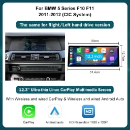 RoadTop 12.3 inch For BMW 5 Series 2011-2017 F10 F11 Linux HD Screen, Car Stereo Touchscreen, Support Wireless CarPlay, Android Auto, Mirrorlink, Retains OEM