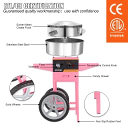 SucceBuy Electric Cotton Candy Machine with Cart 1000W Commercial Floss Maker with Stainless Steel Bowl Sugar Scoop and Drawer