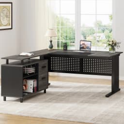 Tribesigns 63 Inch Executive Desk with File Cabinet, Large Office Desk L Shaped Computer Desk with Drawers and Storage Shelves