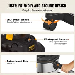 SucceBuy Stainless Steel Wet Dry Shop Vacuum Wet Dry Vac Powerful Suction Small Shop Vac Perfect for Carpet Debris Pet Hair
